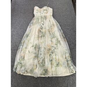 Jenny Yoo Collection Dress Womens 8 White Floral Print Chiffon Maxi Gown Formal